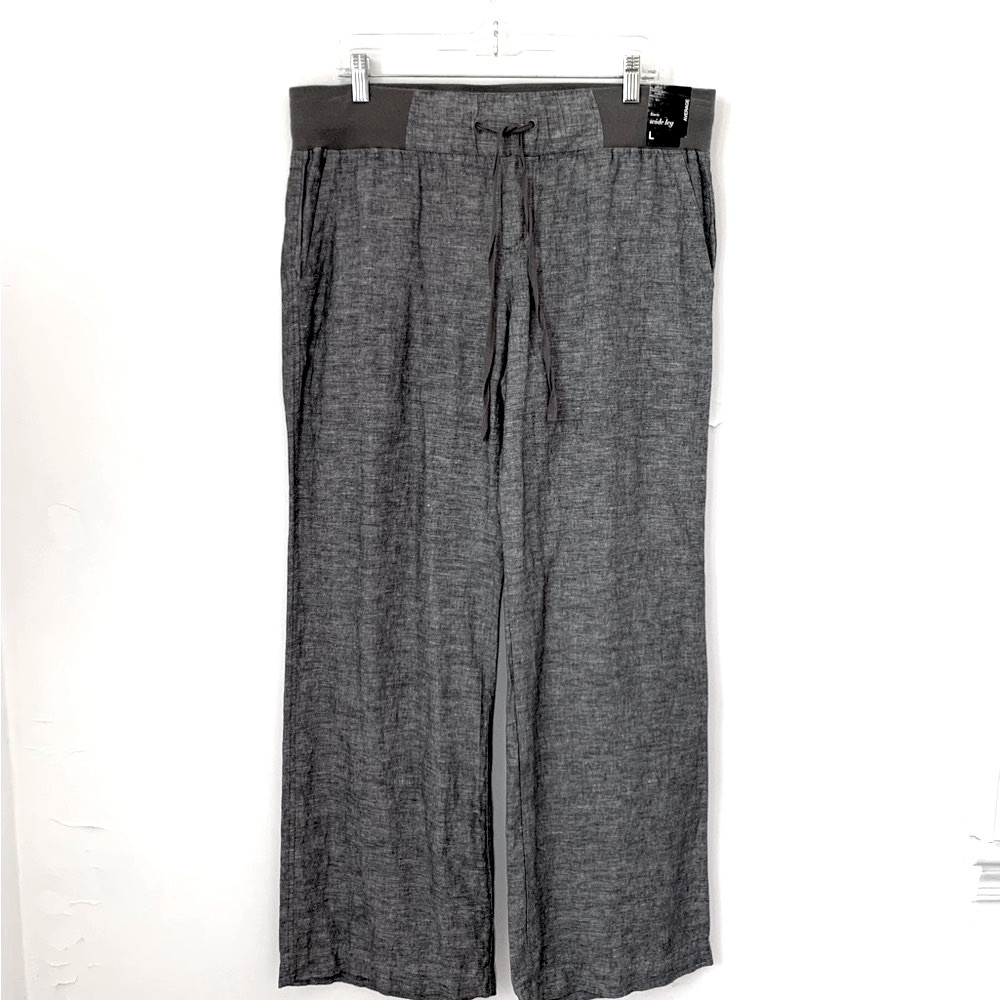 Soho NY & Co Linen Blend Wide Leg Drawstring Pants Gray Large